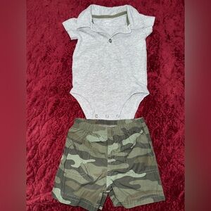 Carter's Gray Bodysuit with Green Camouflage Shorts